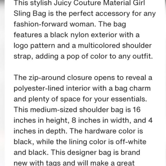 Juicy Couture Logo Material Girl Sling Bag- Powder Blush - Picture 10 of 11